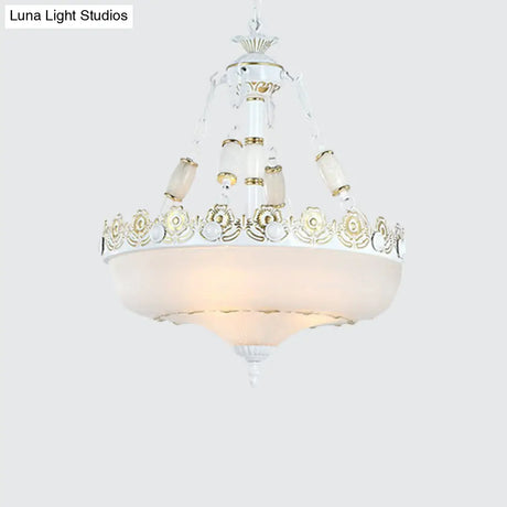 Classic Brass Pendant Ceiling Light With White Glass Basket Shade - 12/16 Led Ideal For Living Room