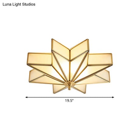 Classic Brass Star Flush Mount Fixture With Beveled Frosted Glass For Living Room Ceiling Light (4