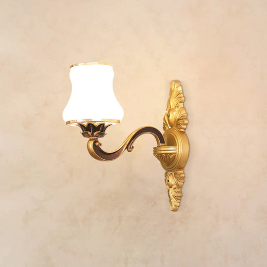 Classic Carved Arm Metal Wall Sconce With White Glass Shade - Elegant Lighting 1 / A
