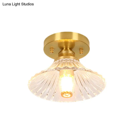 Classic Cone/Lotus Leaf/Floral Clear Glass Ceiling Light In Brass 7.5 - 9’ Wide