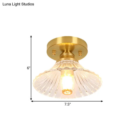 Classic Cone/Lotus Leaf/Floral Clear Glass Ceiling Light In Brass 7.5 - 9’ Wide