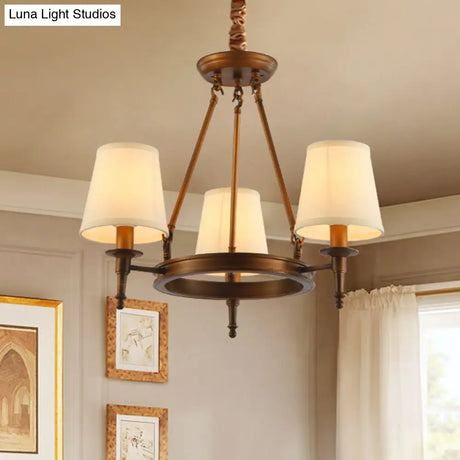 Classic Conical Chandelier - Fabric Shade Antique Brass Finish 3/6/8 Lights Perfect For Living Room