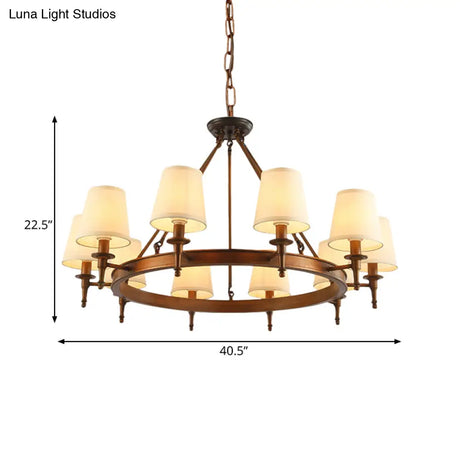 Classic Conical Chandelier - Fabric Shade Antique Brass Finish 3/6/8 Lights Perfect For Living Room