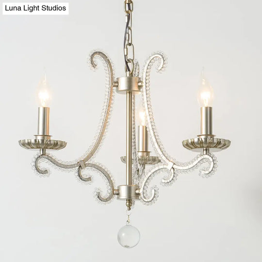 Classic Crystal Beaded Chandelier Hanging Lamp With 3 Lights In Nickel Finish