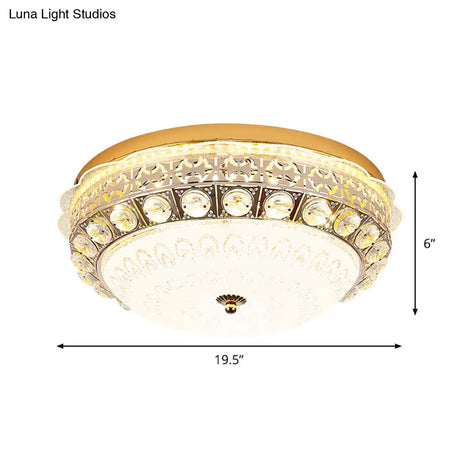 Classic Crystal Bowl Flush Ceiling Light - Led Mount Fixture White 16’/19.5’ Wide Bedroom Lighting