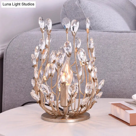 Classic Crystal Drop Table Nightstand Light For Living Room - Silver/Gold Finish 1-Light