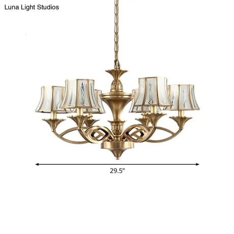 Classic Curved Frosted Glass Chandelier Light In Polished Brass - 5/6/8 Lights Small/Medium/Large