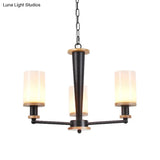Classic Cylindrical Pendant Chandelier With White Glass Available In 3/5/6 Heads Black Finish