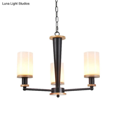 Classic Cylindrical Pendant Chandelier With White Glass Available In 3/5/6 Heads Black Finish