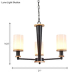 Classic Cylindrical Pendant Chandelier With White Glass Available In 3/5/6 Heads Black Finish