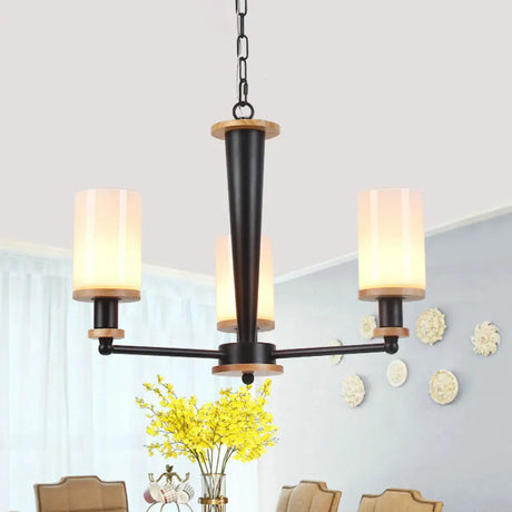 Classic Cylindrical Pendant Chandelier With White Glass Available In 3/5/6 Heads Black Finish 3 /