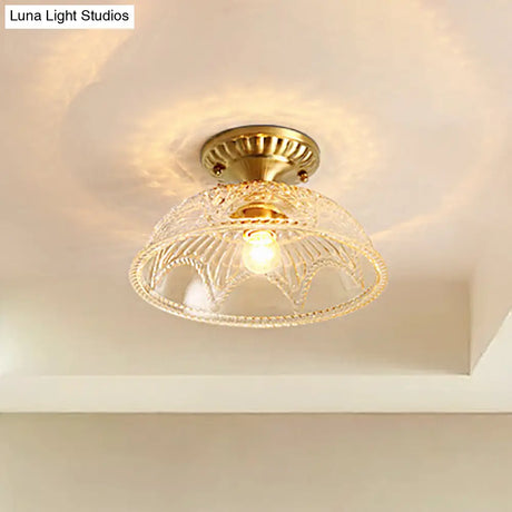 Classic Dome Crystal Semi Flush Mount Light In Brass For Living Room - 1 Ceiling Lighting