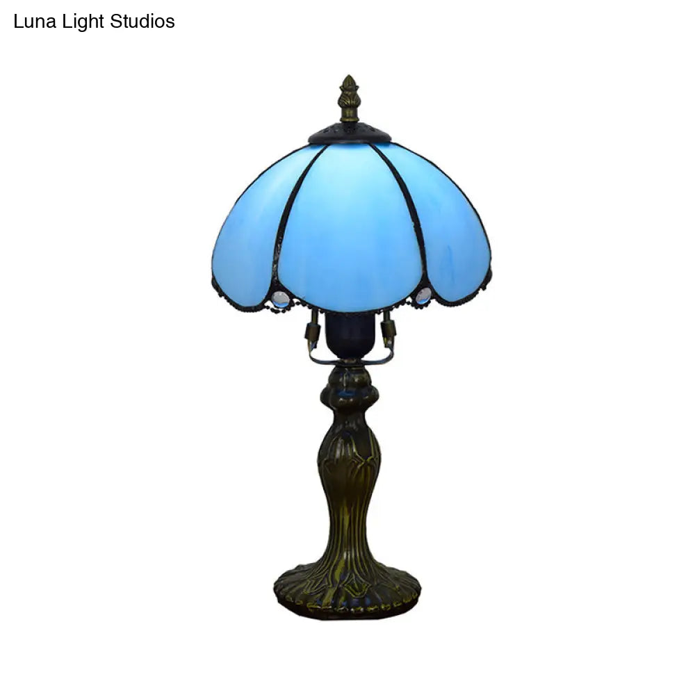 Classic Domed Art Glass Table Light Blue/Yellow Gourd Base Perfect For Study Room
