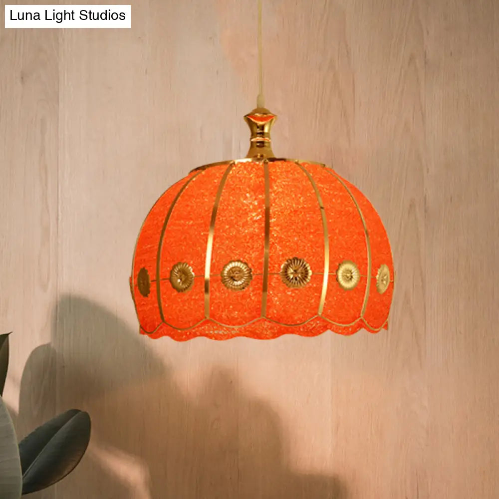 Classic Domed Pendant Lamp - 1 Light Plastic Hanging Kit Red/Yellow Dining Room