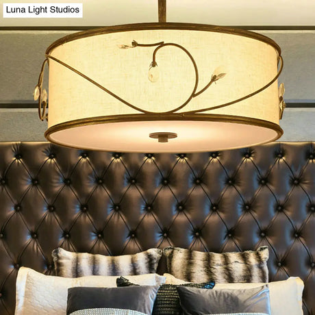 Classic Drum Fabric Semi Mount Ceiling Light - 5 Lights Flaxen 16’/19.5’ Wide