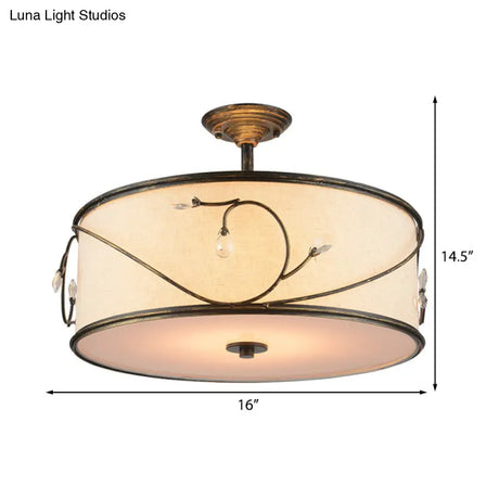 Classic Drum Fabric Semi Mount Ceiling Light - 5 Lights Flaxen 16’/19.5’ Wide