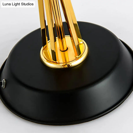 Classic Drum Reading Light Fabric Desk Lamp - Black Metal Base Bedroom Illumination Solution