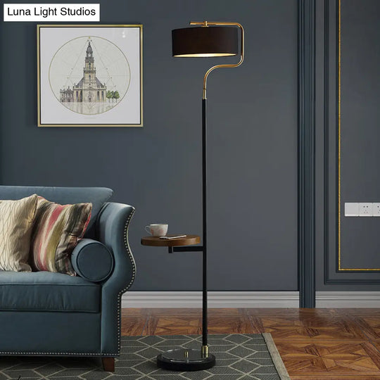 Classic Drum Shade Standing Floor Lamp With Fabric - Black