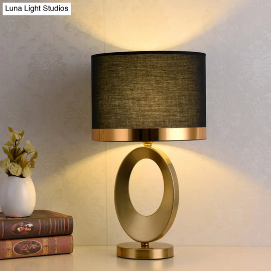 Classic Drum Shade Table Lamp - Elegant 1-Head Fabric Nightstand Lighting For Study Room