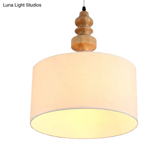 Classic Drum White Fabric Pendant Light For Restaurants - 16 Wide