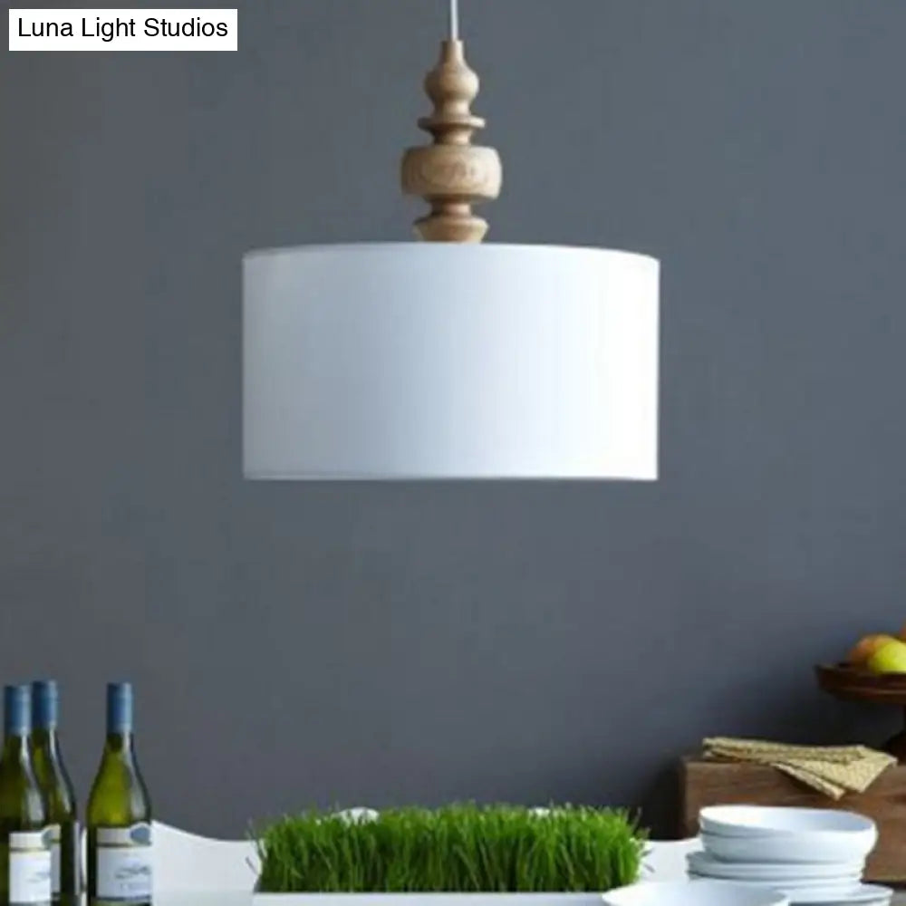 Classic Drum White Fabric Pendant Light For Restaurants - 16 Wide