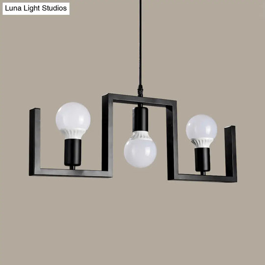 Classic Exposed Bulb Pendant Light In Black - 3 Metal Island Lights