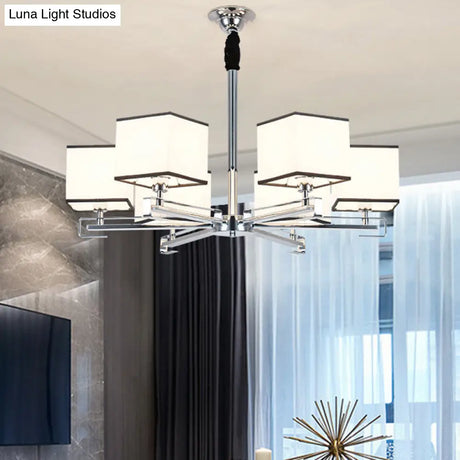 Classic Fabric White Pendant Lamp With Square Design - 3/6/8 Lights Ideal For Bedroom Chandelier