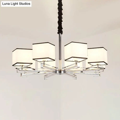 Classic Fabric White Pendant Lamp With Square Design - 3/6/8 Lights Ideal For Bedroom Chandelier