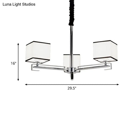 Classic Fabric White Pendant Lamp With Square Design - 3/6/8 Lights Ideal For Bedroom Chandelier