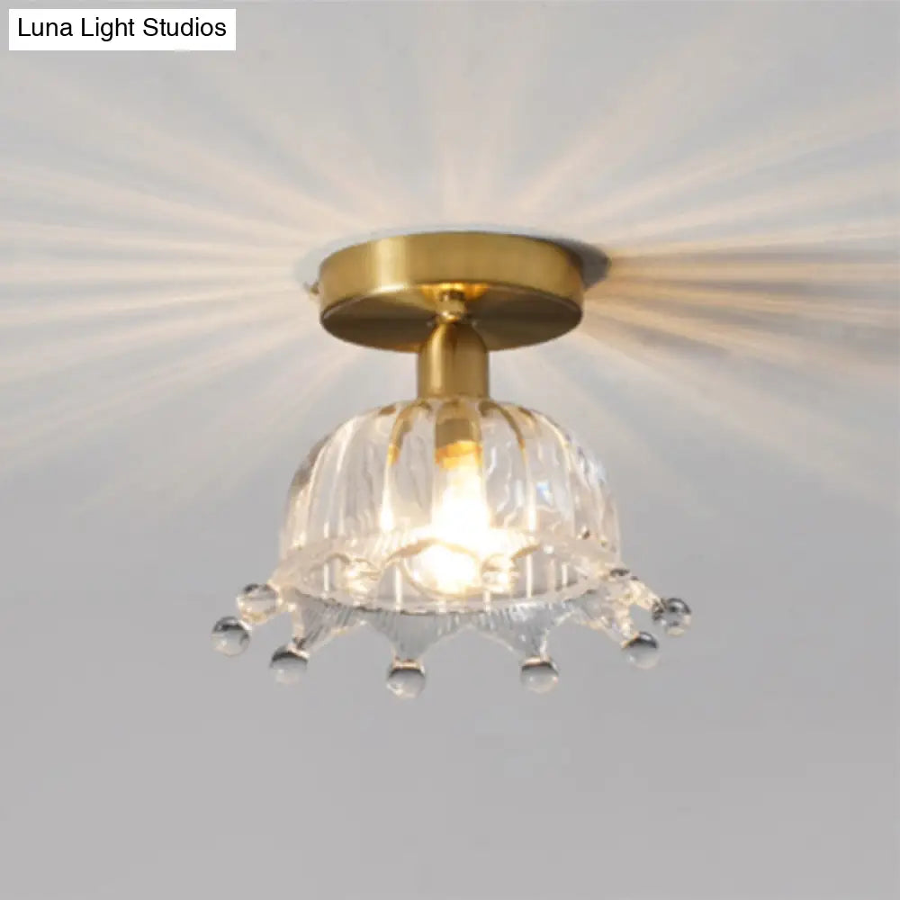 Classic Glass Ceiling Light Fixture W/ Brass Lamp Holder For Corridors