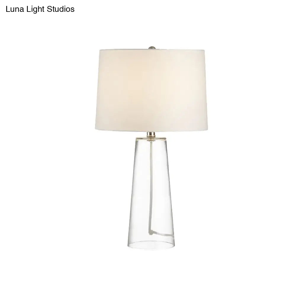 Classic Glass Nightstand Lamp With Clear Cone Table Light & White Fabric Shade