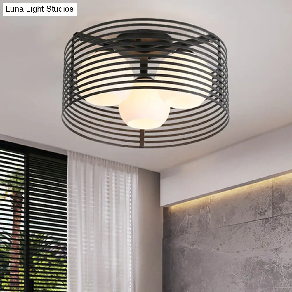 Classic Globe Milky Glass Flush Mount Ceiling Light With 3 Lights - Black/White Ideal For Living