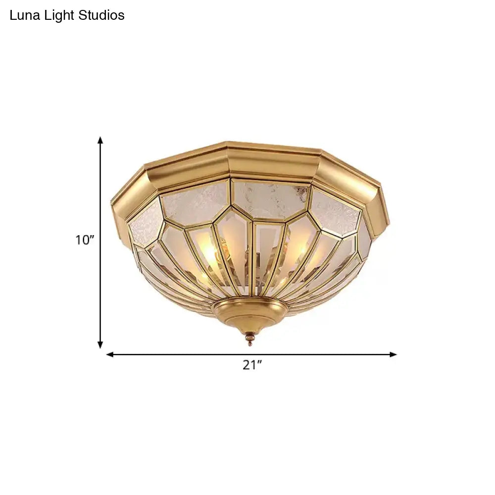 Classic Gold Bedroom Flush Mount Lamp With Frosted Glass Shade And Multiple Lights (18’/21’/23.5’)