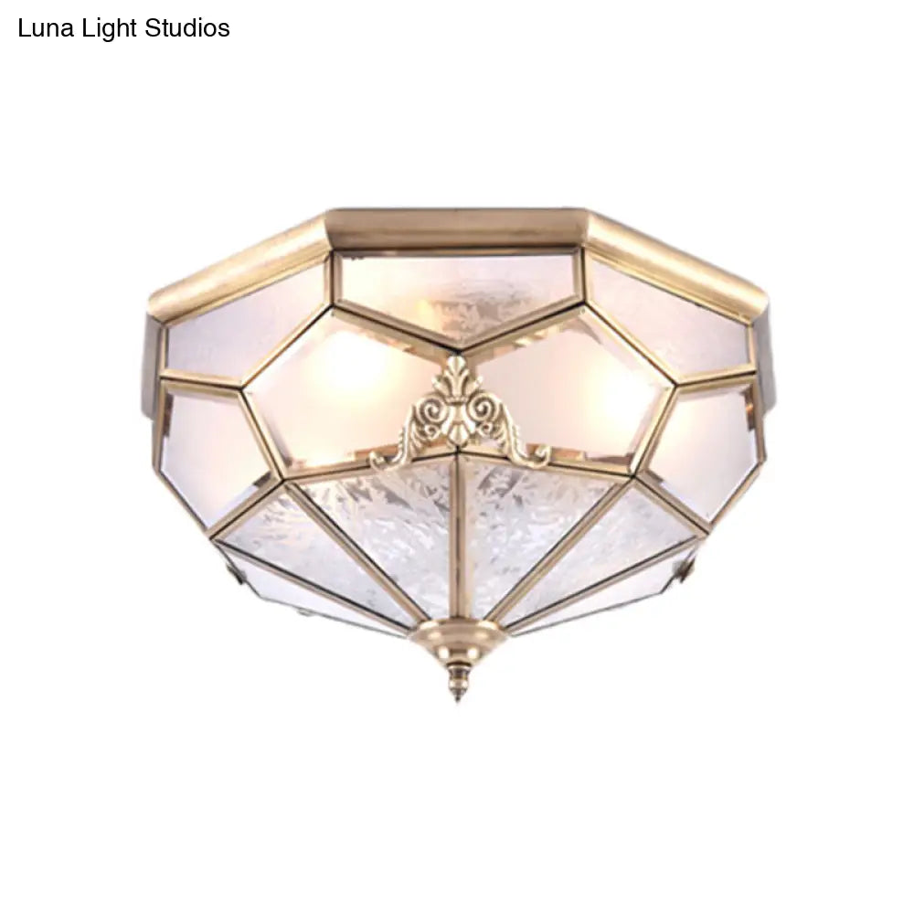 Classic Gold Bowl Frosted Glass Pane Flush Ceiling Light With 3/4/6 Lights - Bedroom Mount Lamp