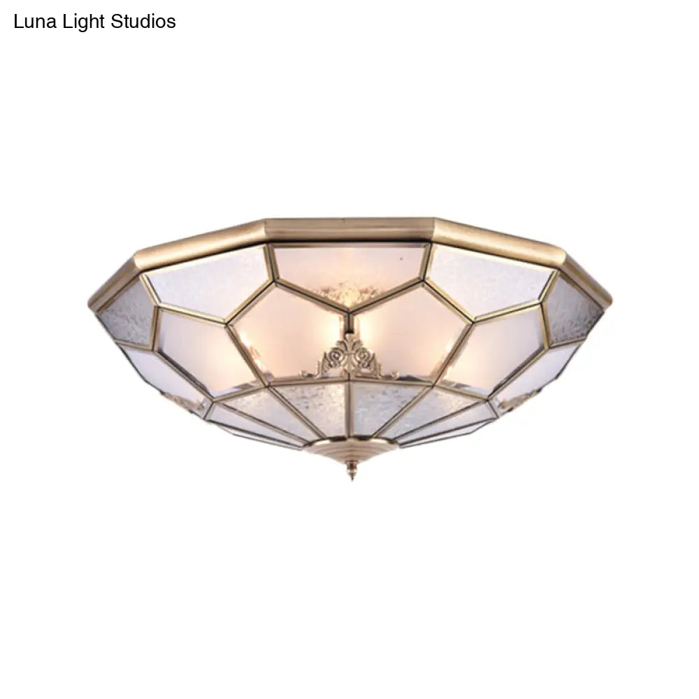 Classic Gold Bowl Frosted Glass Pane Flush Ceiling Light With 3/4/6 Lights - Bedroom Mount Lamp