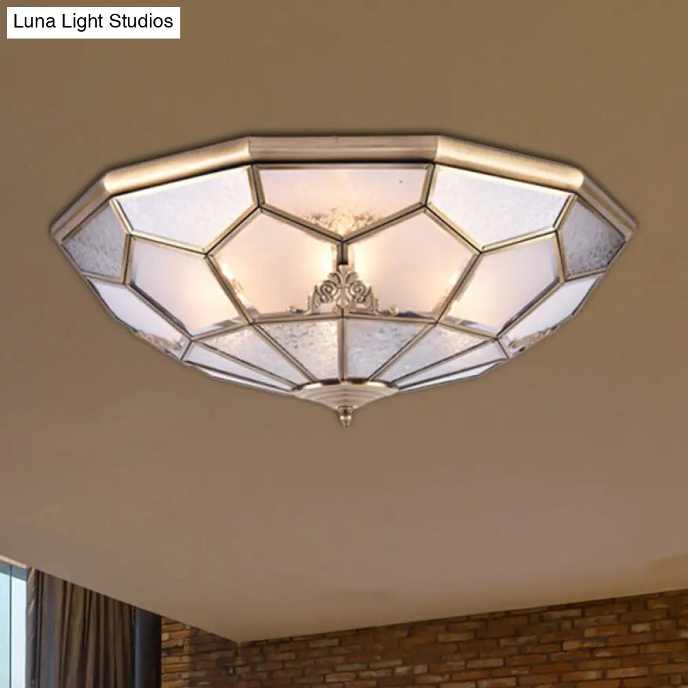 Classic Gold Bowl Frosted Glass Pane Flush Ceiling Light With 3/4/6 Lights - Bedroom Mount Lamp 6 /