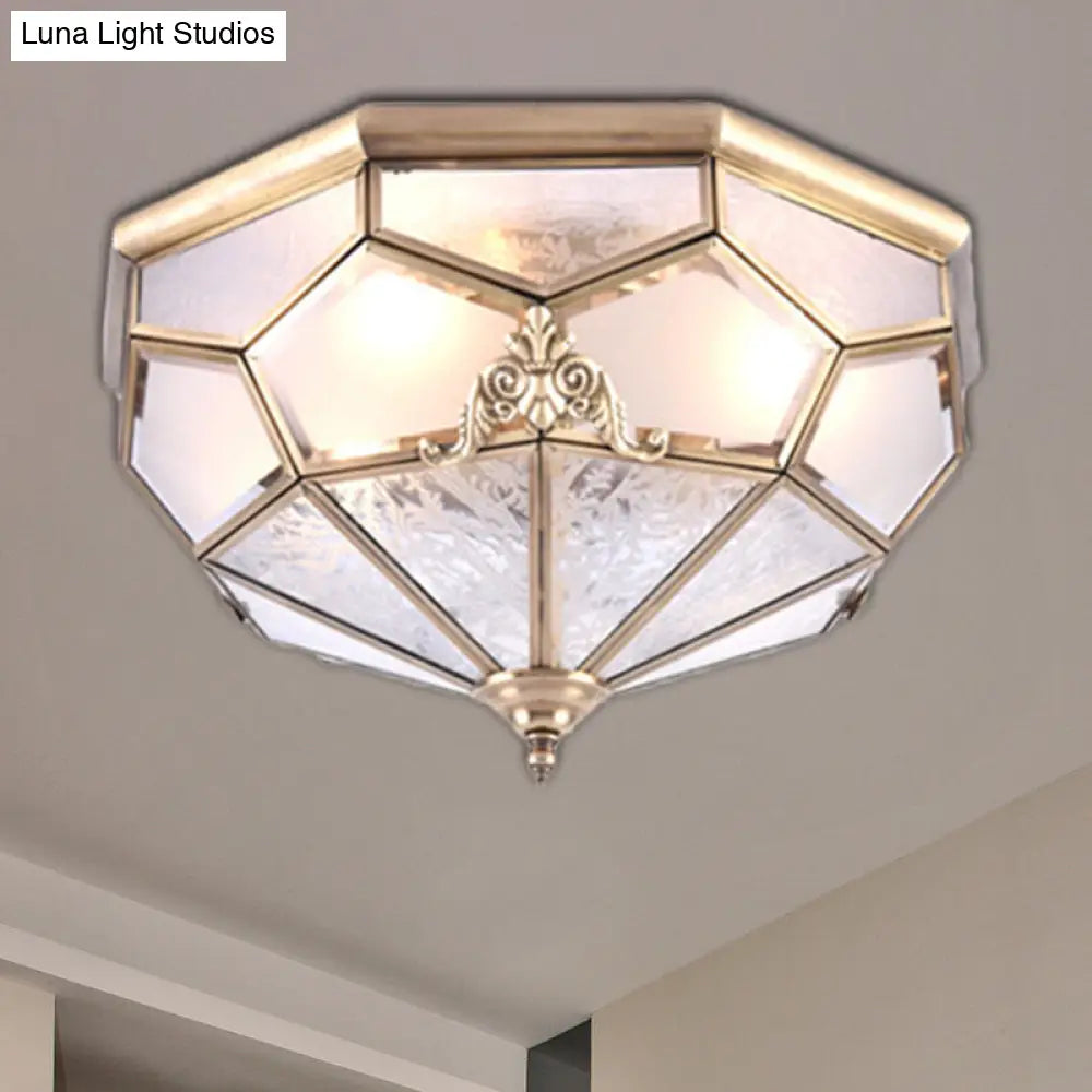 Classic Gold Bowl Frosted Glass Pane Flush Ceiling Light With 3/4/6 Lights - Bedroom Mount Lamp