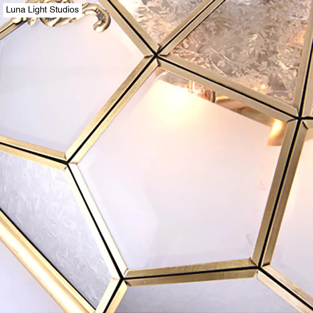 Classic Gold Bowl Frosted Glass Pane Flush Ceiling Light With 3/4/6 Lights - Bedroom Mount Lamp