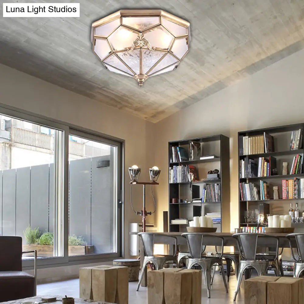 Classic Gold Bowl Frosted Glass Pane Flush Ceiling Light With 3/4/6 Lights - Bedroom Mount Lamp