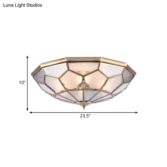 Classic Gold Bowl Frosted Glass Pane Flush Ceiling Light With 3/4/6 Lights - Bedroom Mount Lamp