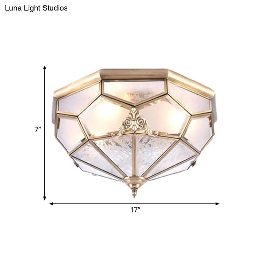 Classic Gold Bowl Frosted Glass Pane Flush Ceiling Light With 3/4/6 Lights - Bedroom Mount Lamp