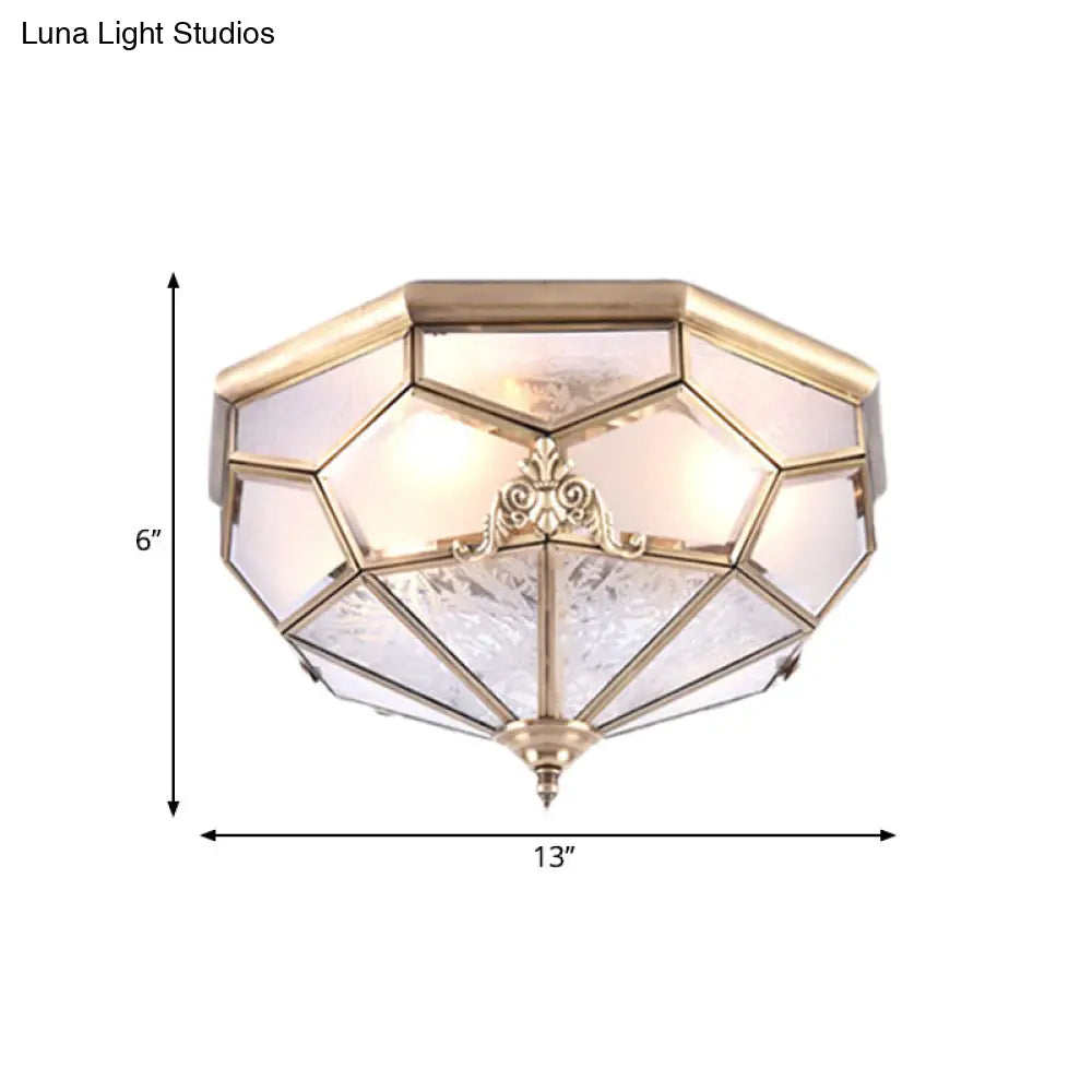 Classic Gold Bowl Frosted Glass Pane Flush Ceiling Light With 3/4/6 Lights - Bedroom Mount Lamp