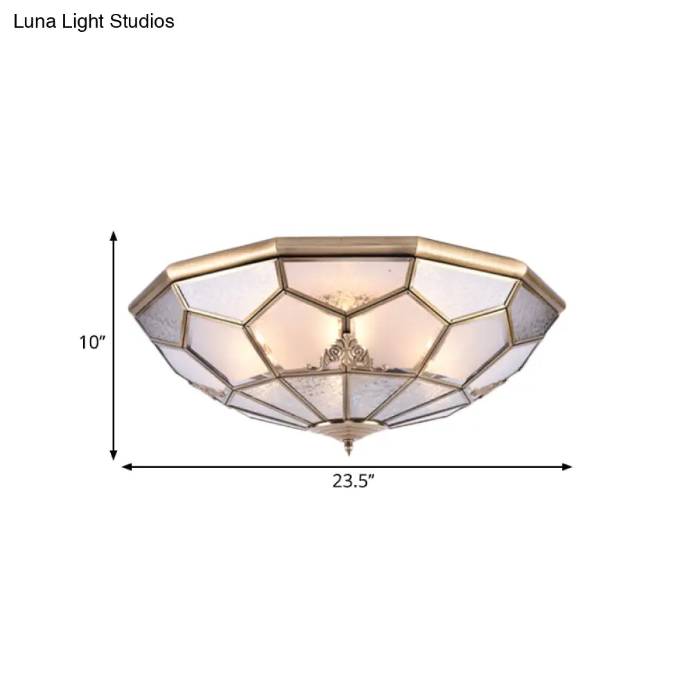 Classic Gold Bowl Frosted Glass Pane Flush Ceiling Light With 3/4/6 Lights - Bedroom Mount Lamp