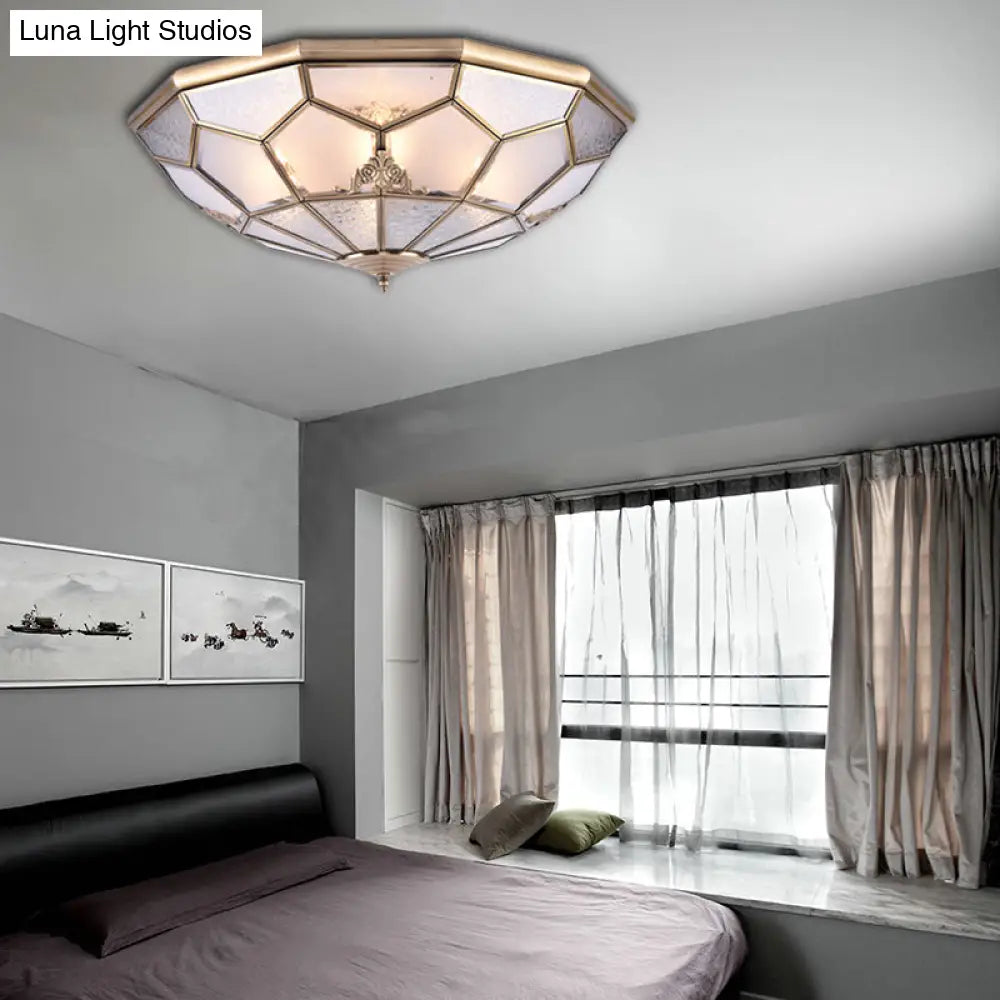Classic Gold Bowl Frosted Glass Pane Flush Ceiling Light With 3/4/6 Lights - Bedroom Mount Lamp