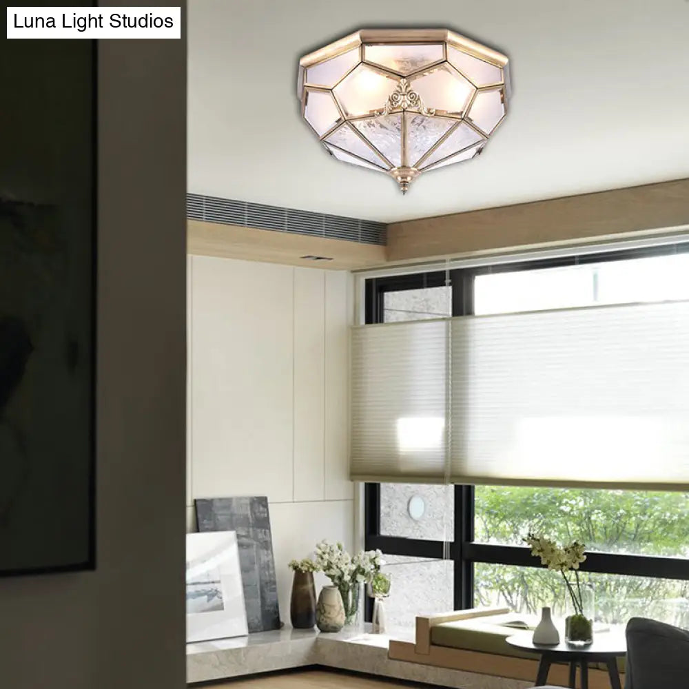Classic Gold Bowl Frosted Glass Pane Flush Ceiling Light With 3/4/6 Lights - Bedroom Mount Lamp