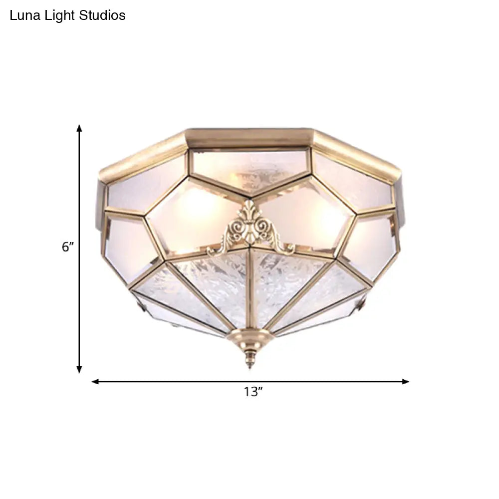 Classic Gold Bowl Frosted Glass Pane Flush Ceiling Light With 3/4/6 Lights - Bedroom Mount Lamp