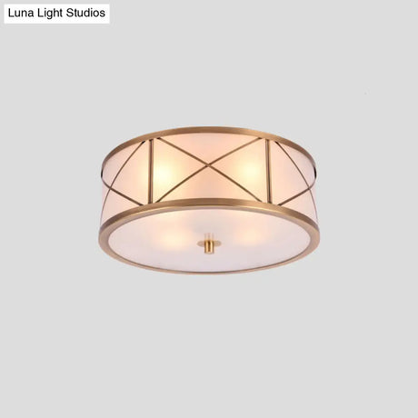 Classic Gold Glass Drum Flush Mount Lighting Fixture - Perfect For Corridors