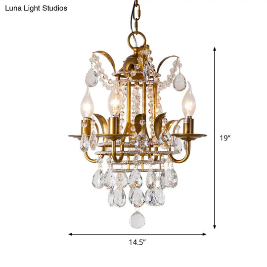 Classic Gold Metal Chandelier With 4-Light Lantern Design And Crystal Droplet Accents