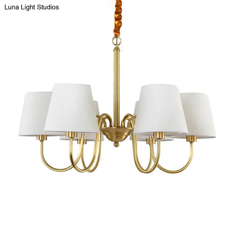 Classic Gold Metal Chandelier With Tapered Fabric Shade - Available In 3 6 Or 8 Lights