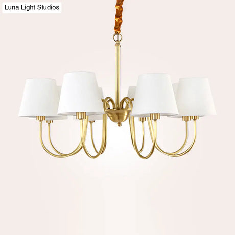 Classic Gold Metal Chandelier With Tapered Fabric Shade - Available In 3 6 Or 8 Lights